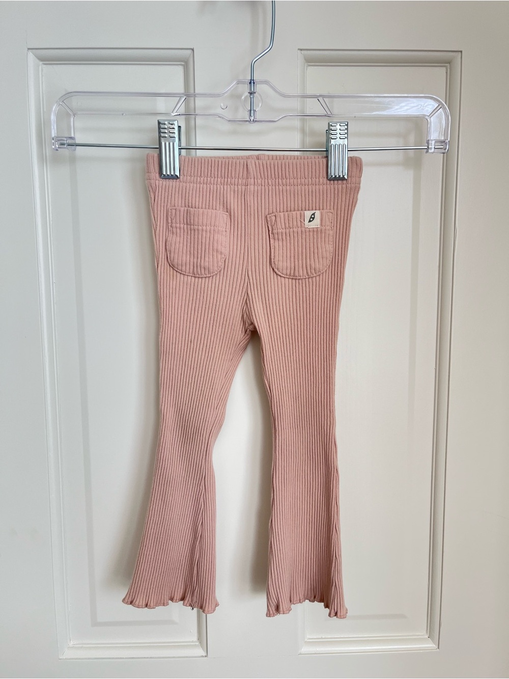 Girls Easy Peasy Ribbed Flare Pants in Blush Pink (Size 18mo)